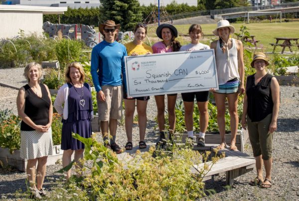 Photo of cheque presentation in garden